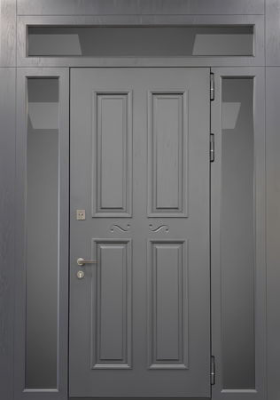 Остекленная входная группа с терморазрывом, серыми панелями МДФ графит Остекленная входная группа с терморазрывом, серыми панелями МДФ графит