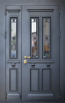 Металлобагетная полуторапольная дверь со стёклами и ковкой