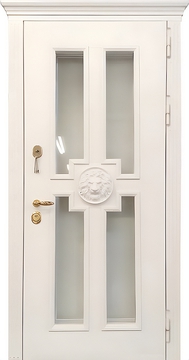 Остеклённая белая дверь с резьбой «лев»