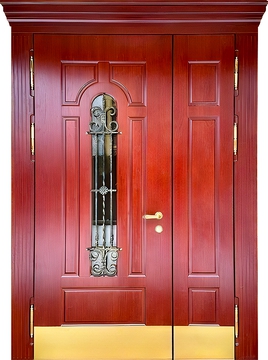Парадная дверь с карнизом, отбойником и стеклом